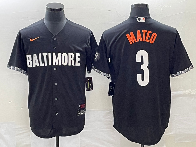 Men's Baltimore Orioles Jorge Mateo #3 Black 2023 City Connect Jersey